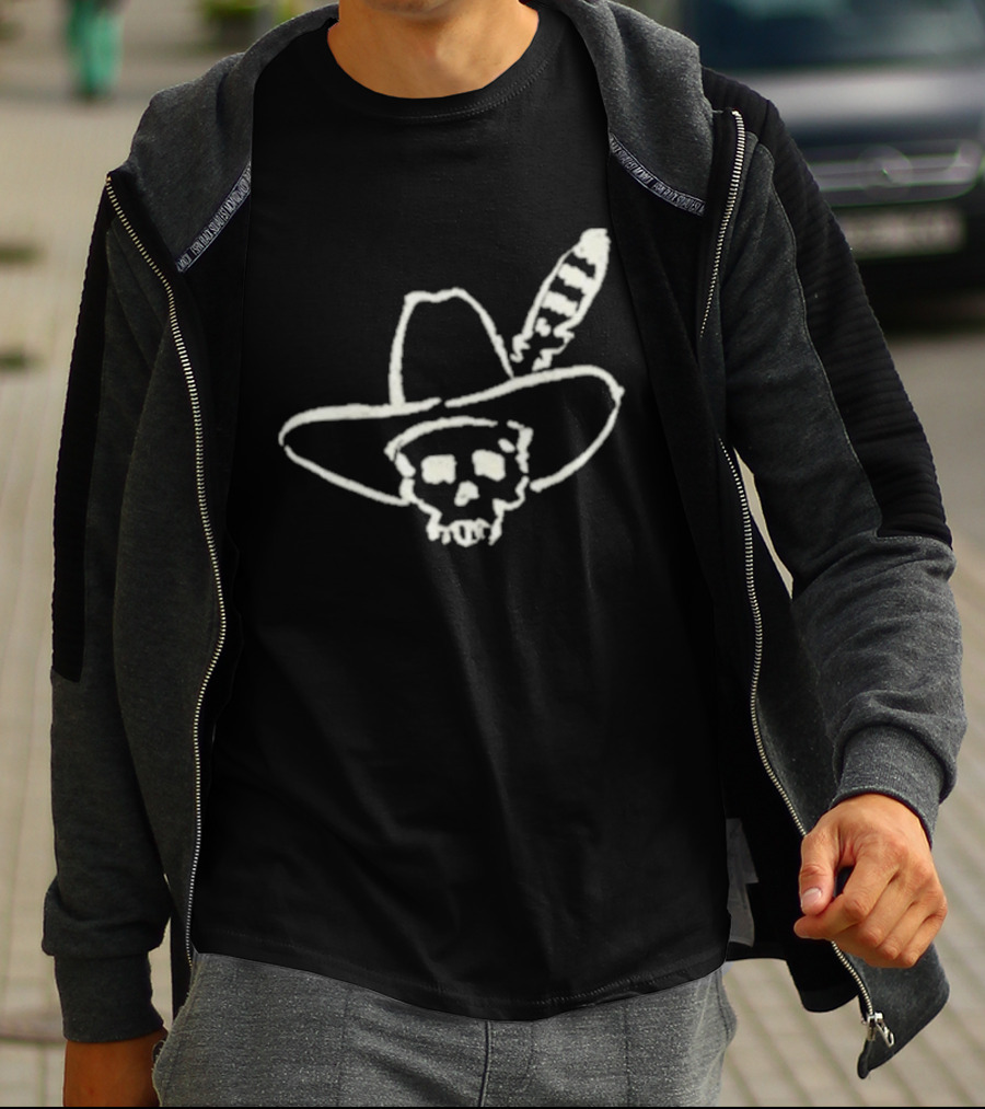 Ryan Bingham Western Skull Hat Feather Drawing T-Shirt