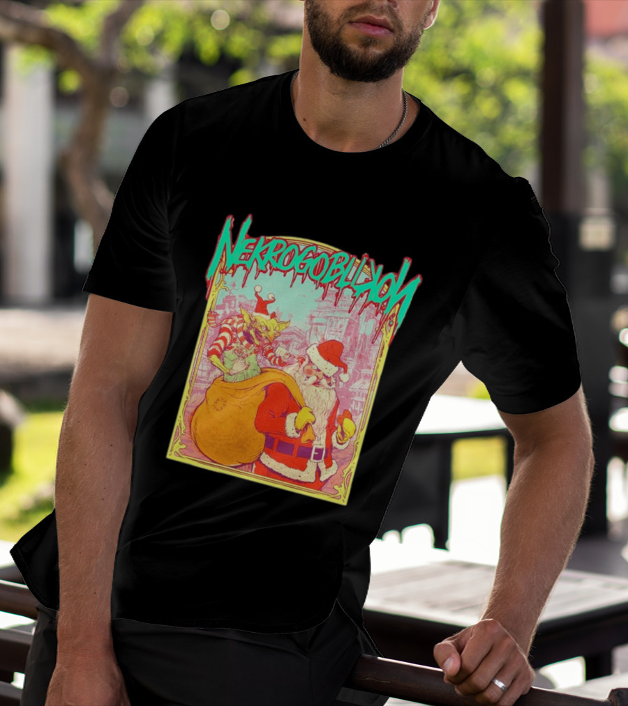 Santa Claus Nekrogoblikon Christmas Goblin Scene T-Shirt