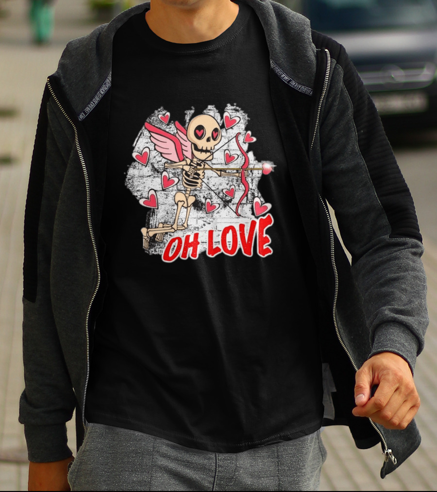 Skeleton Cupid Oh Love Hearts Valentine T-Shirt