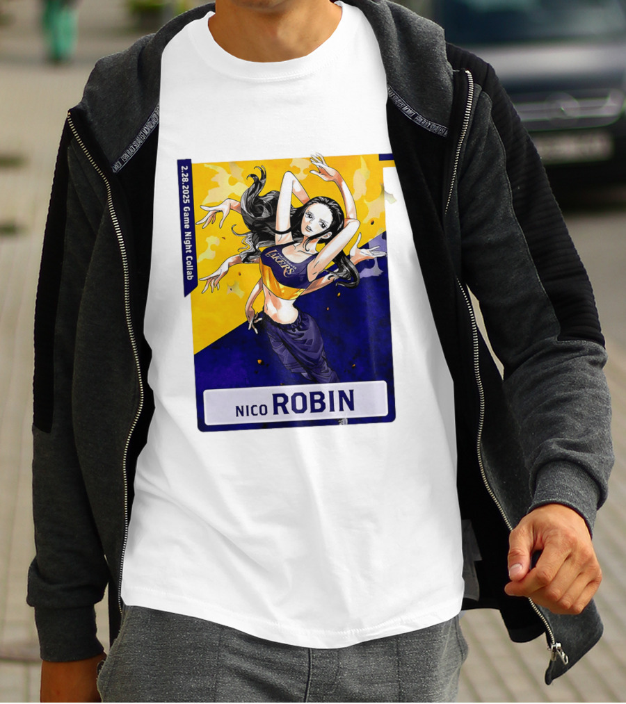 2025 Game Night Collab One Piece X Los Angeles Lakers Nico Robin T-Shirt