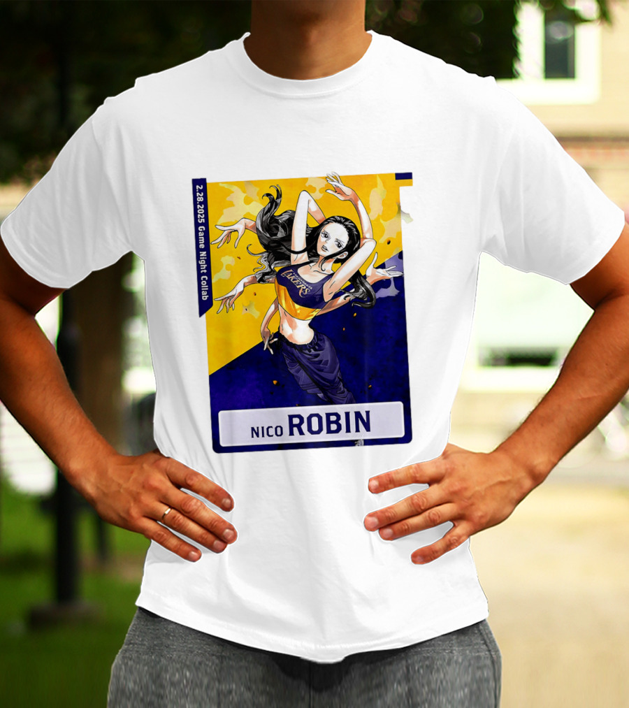 2025 Game Night Collab One Piece X Los Angeles Lakers Nico Robin T-Shirt