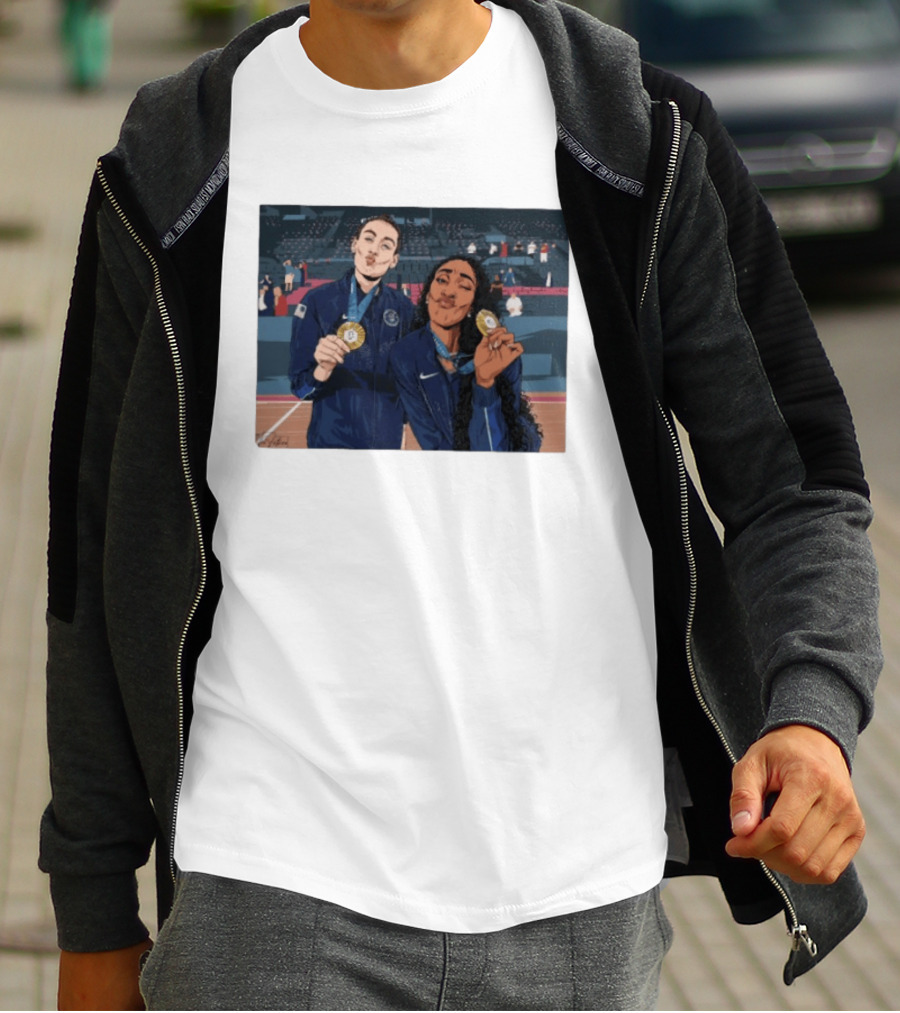 A'Ja Wilson Breanna Stewart Gold Medal Celebration WNBA T-Shirt