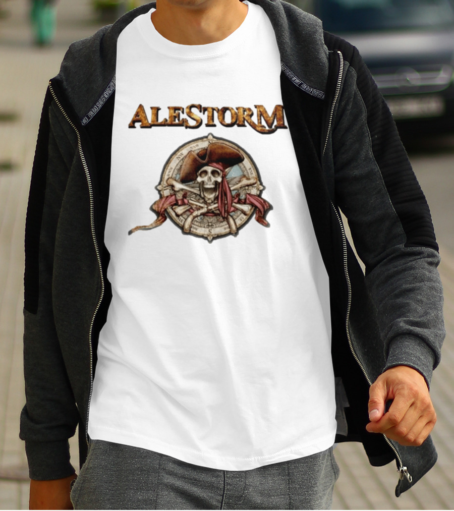 ALESTORM Pirate Skeleton Nautical Compass Skulls Crossbones T-Shirt