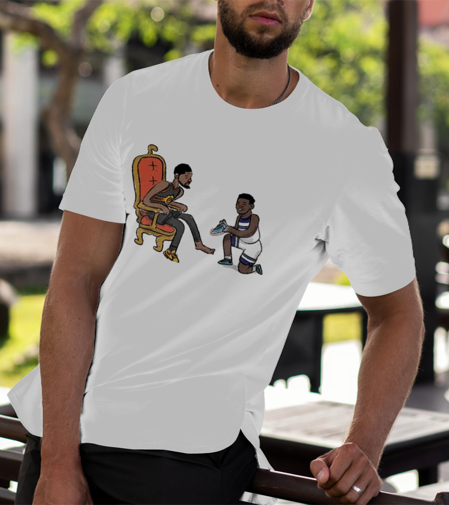 Anthony Edwards Kevin Durant Cartoon Shoe Fitting Basketball Scene T-Shirt