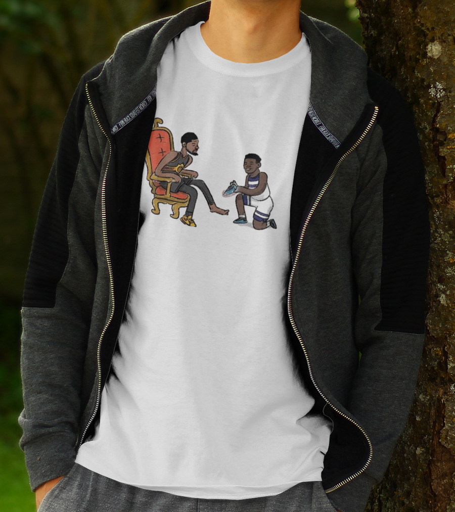 Anthony Edwards Kevin Durant Cartoon Shoe Fitting Basketball Scene T-Shirt