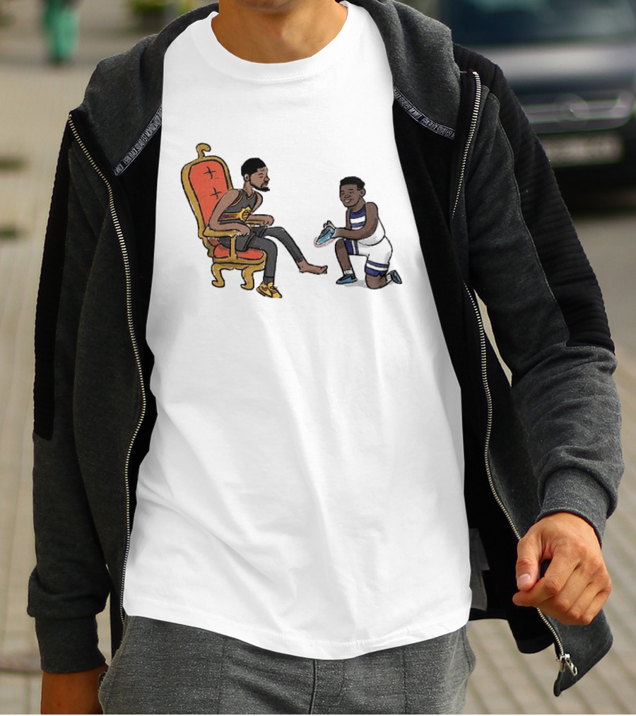 Anthony Edwards Kevin Durant Cartoon Shoe Fitting Basketball Scene T-Shirt