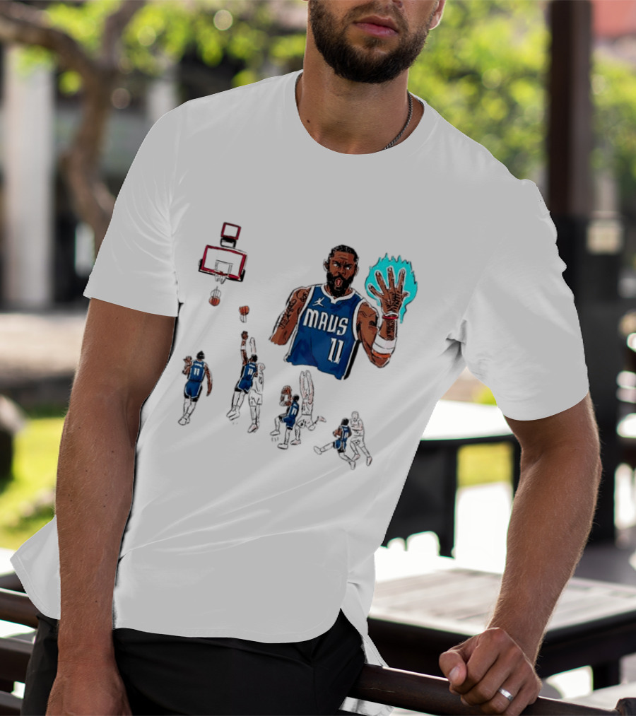 Dallas Mavericks Kyrie Irving Left Hand Hook Shot Game Winner Basketball Play Sequence T-Shirt