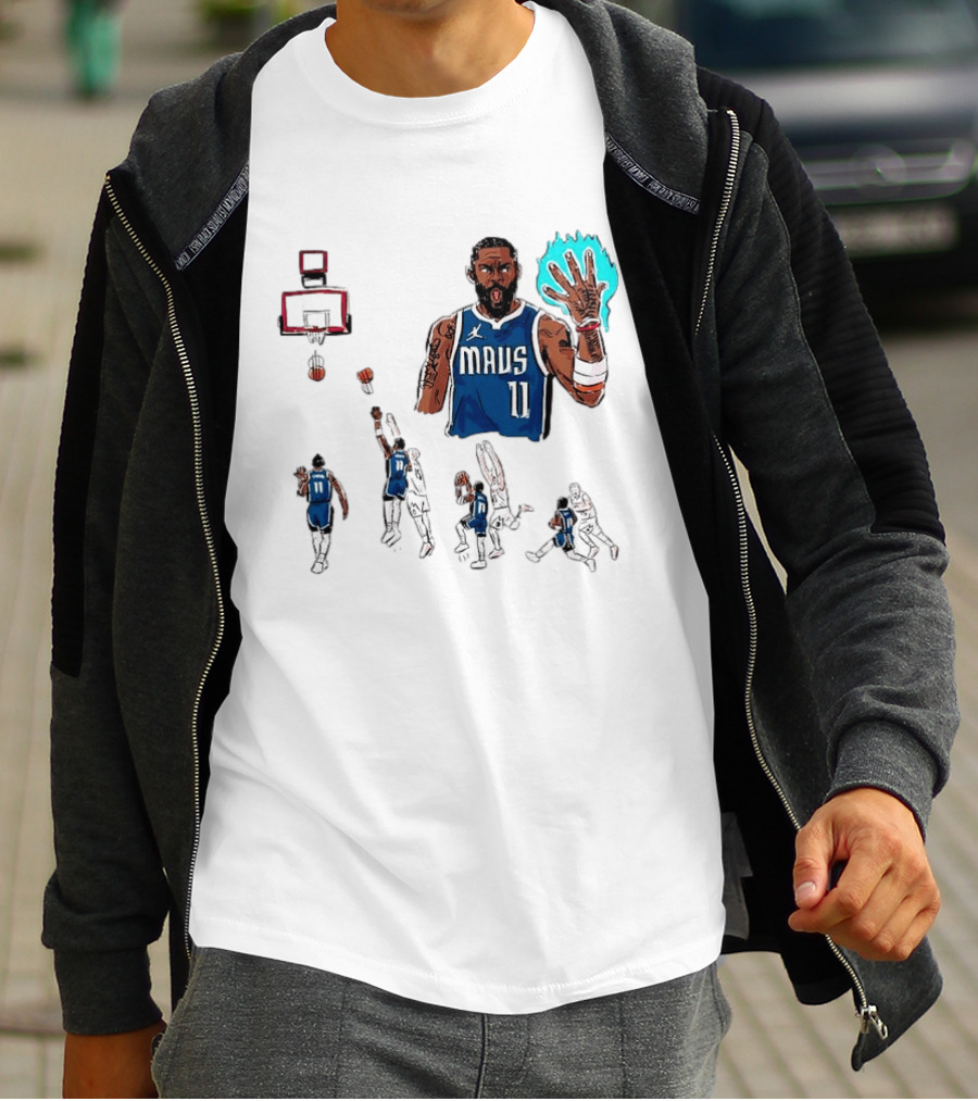 Dallas Mavericks Kyrie Irving Left Hand Hook Shot Game Winner Basketball Play Sequence T-Shirt