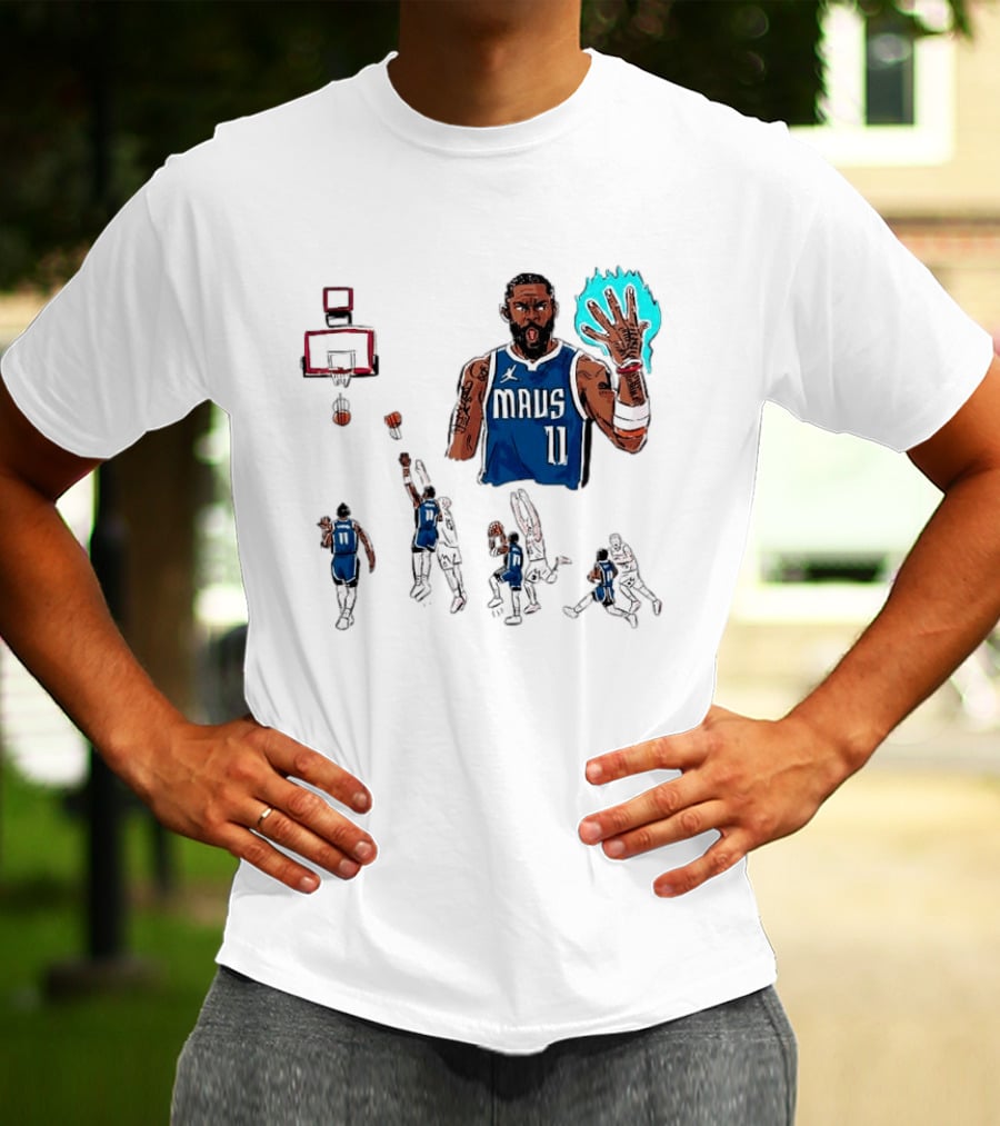 Dallas Mavericks Kyrie Irving Left Hand Hook Shot Game Winner Basketball Play Sequence T-Shirt