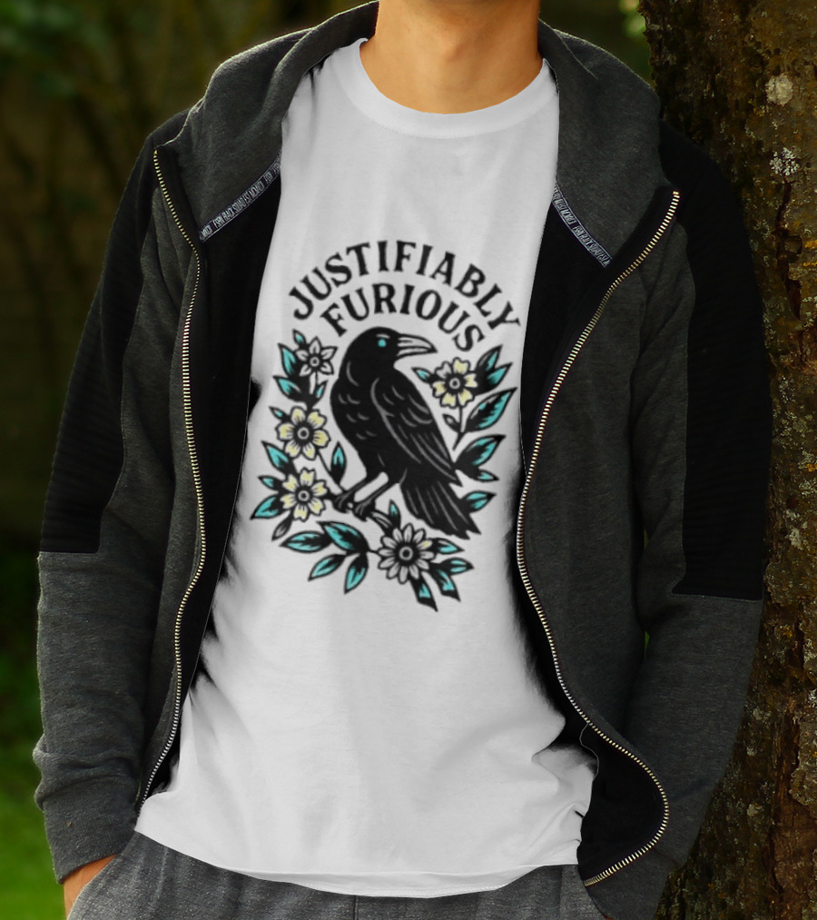 Justifiably Furious Bird With Floral Accents T-Shirt