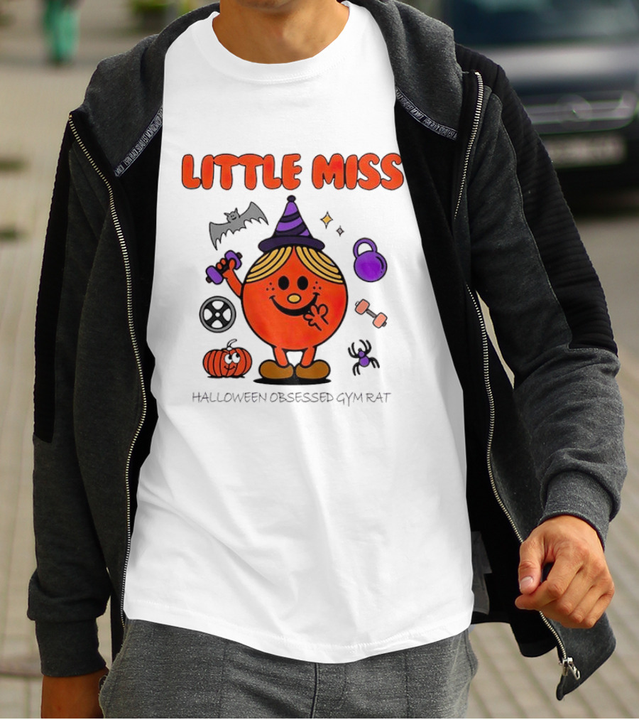 Little Miss Halloween Obsessed Gym Rat Witch With Pumpkins And Weights T-Shirt