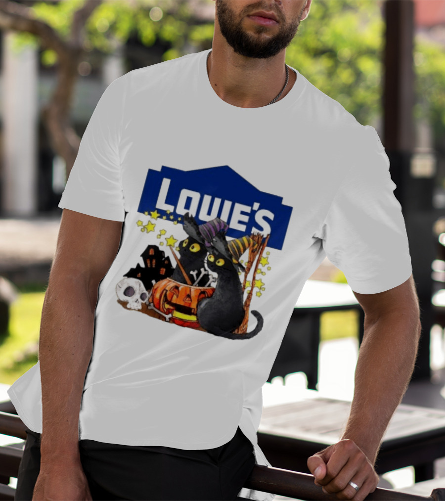 Louie's Witch Cats Halloween Pumpkins Skulls Stars T-Shirt
