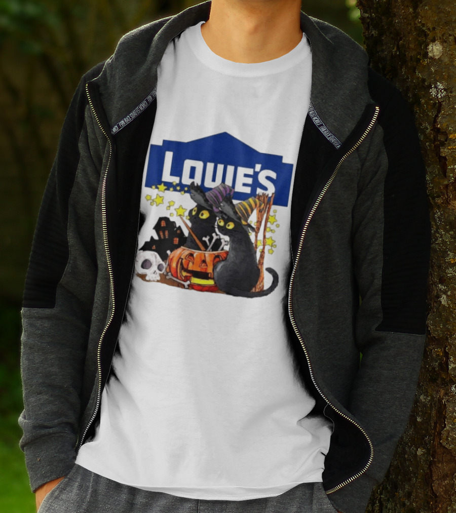 Louie's Witch Cats Halloween Pumpkins Skulls Stars T-Shirt