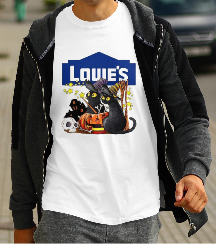 Louie's Witch Cats Halloween Pumpkins Skulls Stars T-Shirt