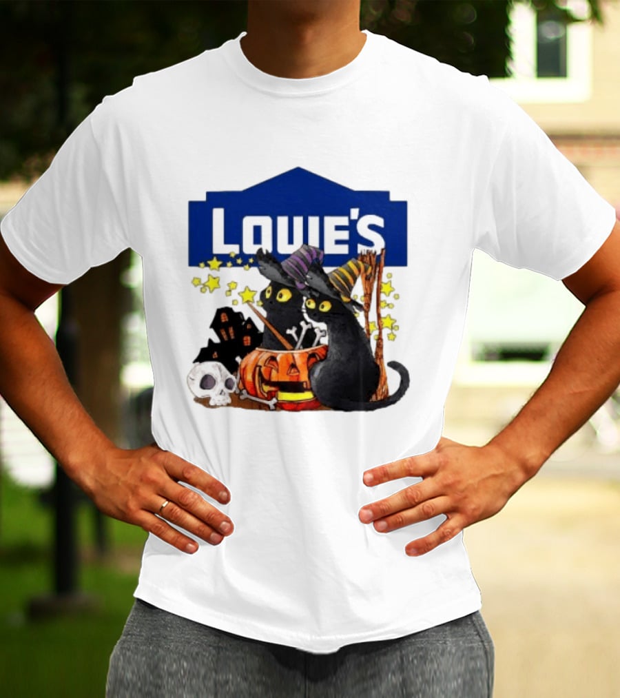 Louie's Witch Cats Halloween Pumpkins Skulls Stars T-Shirt