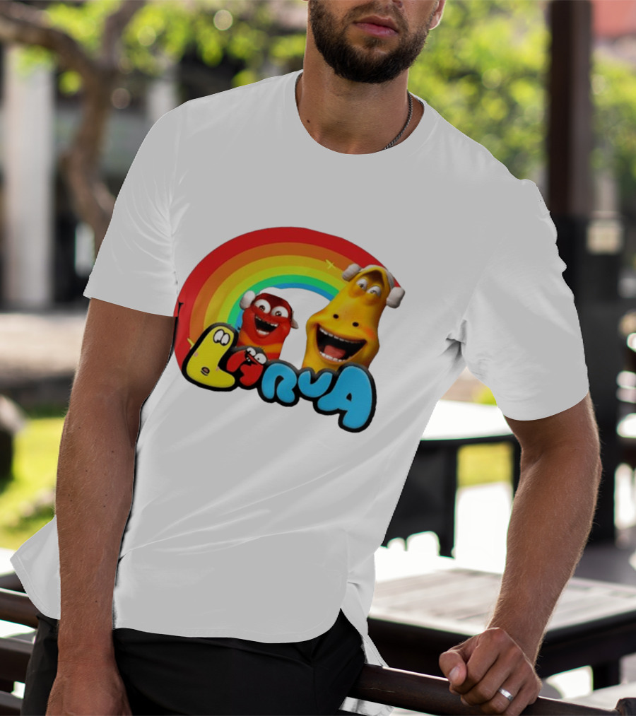 Larva Cartoon Characters With Rainbow T-Shirt