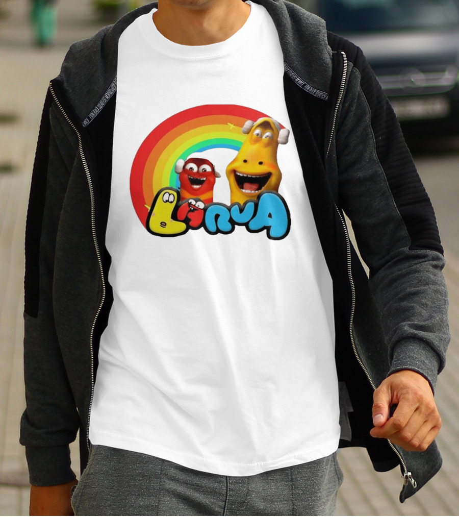 Larva Cartoon Characters With Rainbow T-Shirt