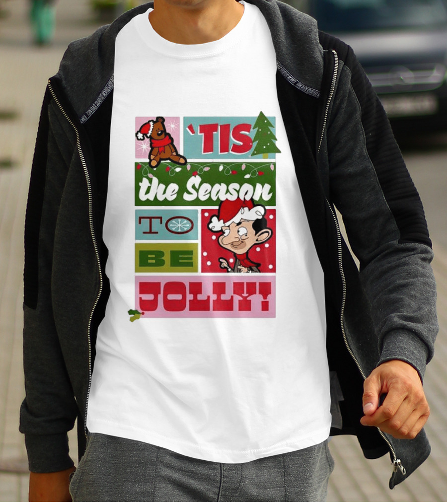 Mr Bean Tis The Season To Be Jolly Christmas Cartoon Santa Hat Fun T-Shirt