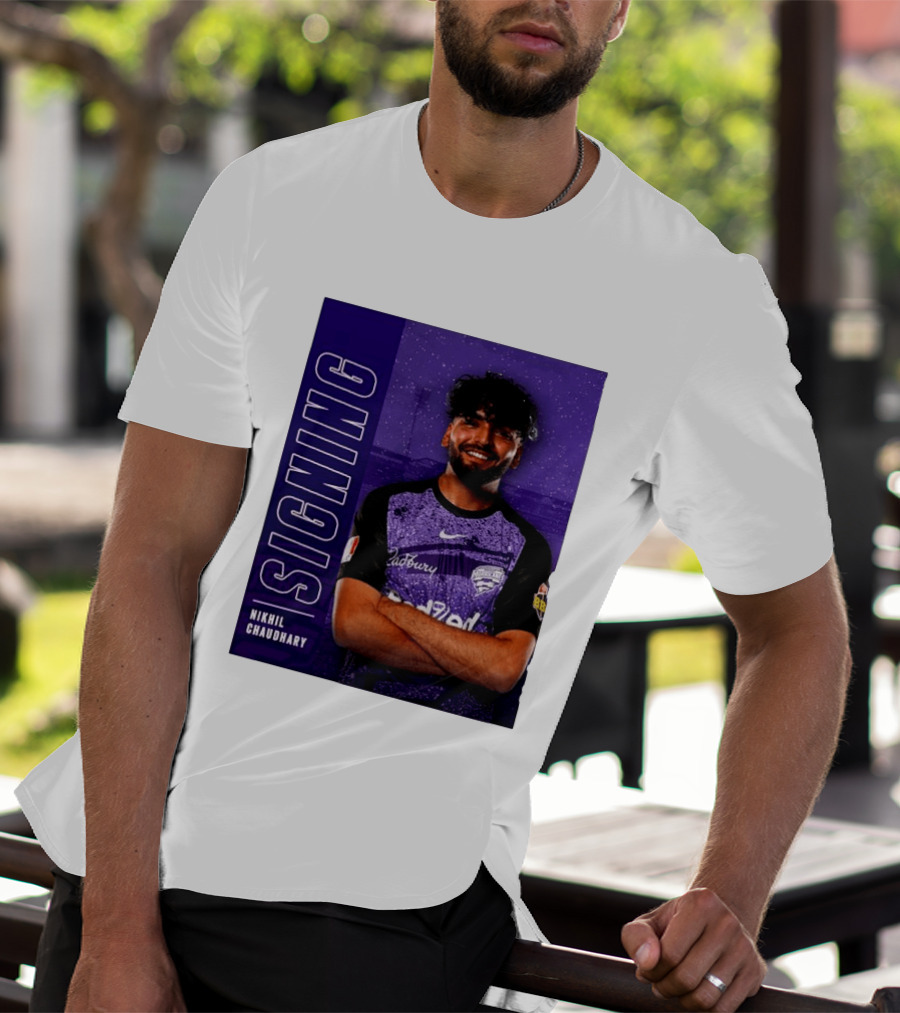 Nikhil Chaudhary Signing Hobart Hurricanes Cadbury BBL T-Shirt