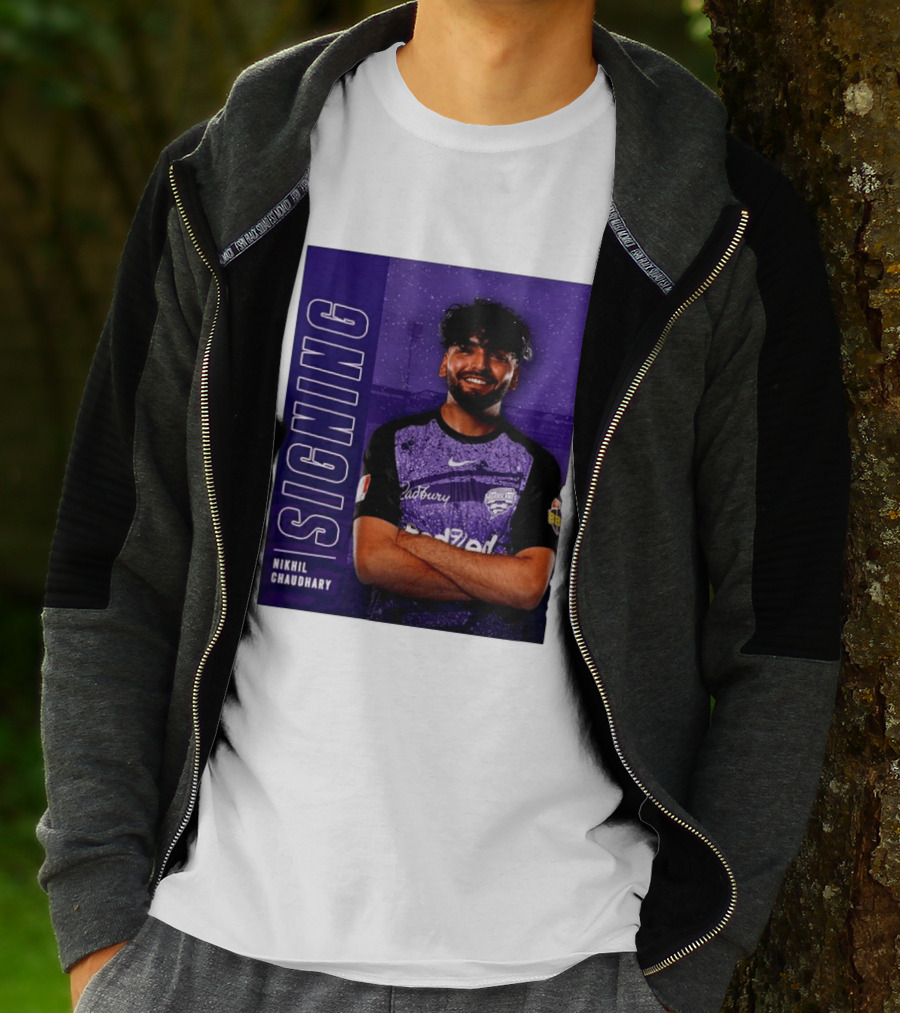 Nikhil Chaudhary Signing Hobart Hurricanes Cadbury BBL T-Shirt