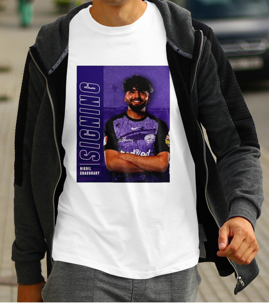 Nikhil Chaudhary Signing Hobart Hurricanes Cadbury BBL T-Shirt
