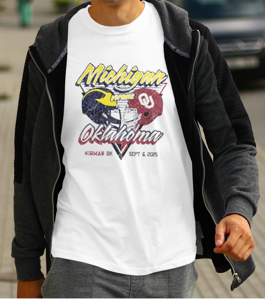 Oklahoma Sooners Vs Michigan Wolverines Football Helmet Norman OK September 6 2025 T-Shirt