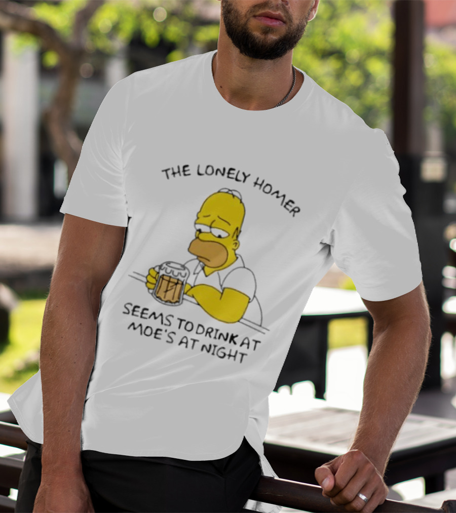 The Lonely Homer Drinking At Moe's Tavern Mood Nighttime Scene T-Shirt