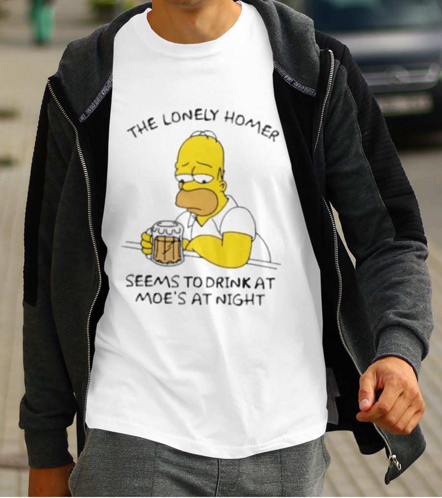 The Lonely Homer Drinking At Moe's Tavern Mood Nighttime Scene T-Shirt