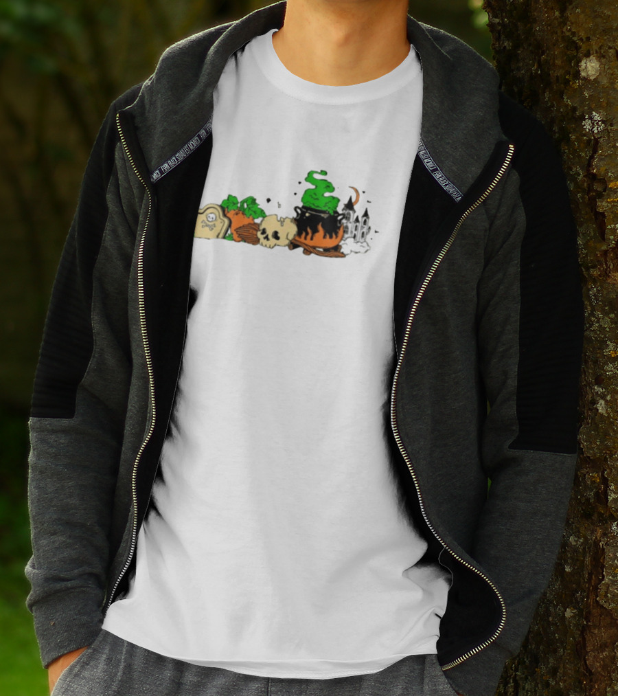 Spooky Kentucky Halloween With Pumpkins And Skull Scene T-Shirt