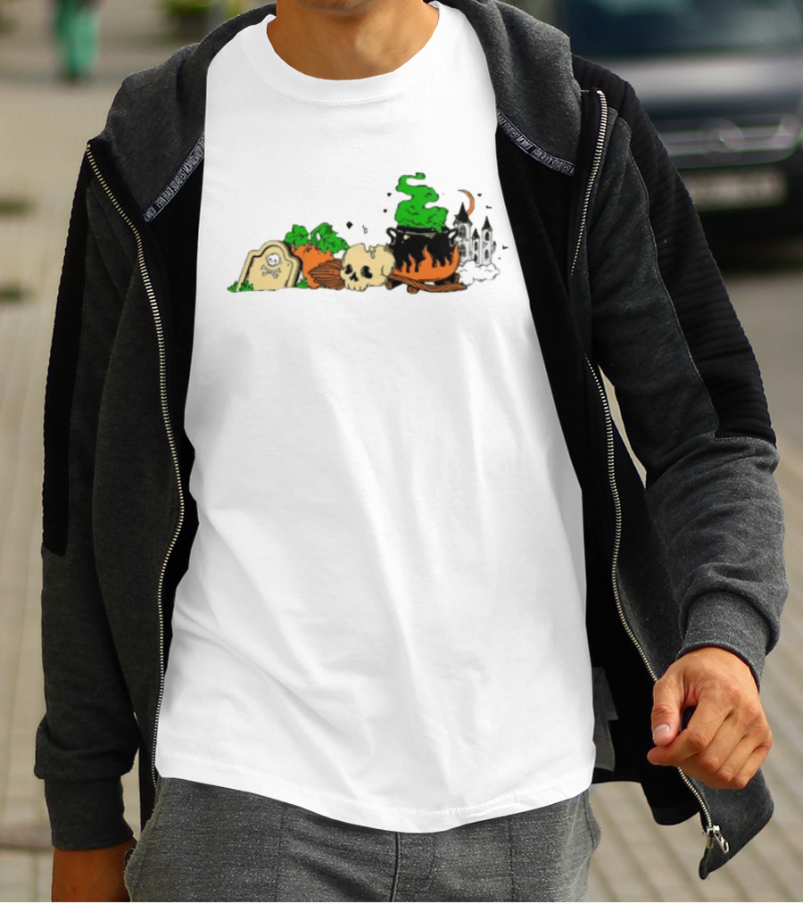Spooky Kentucky Halloween With Pumpkins And Skull Scene T-Shirt