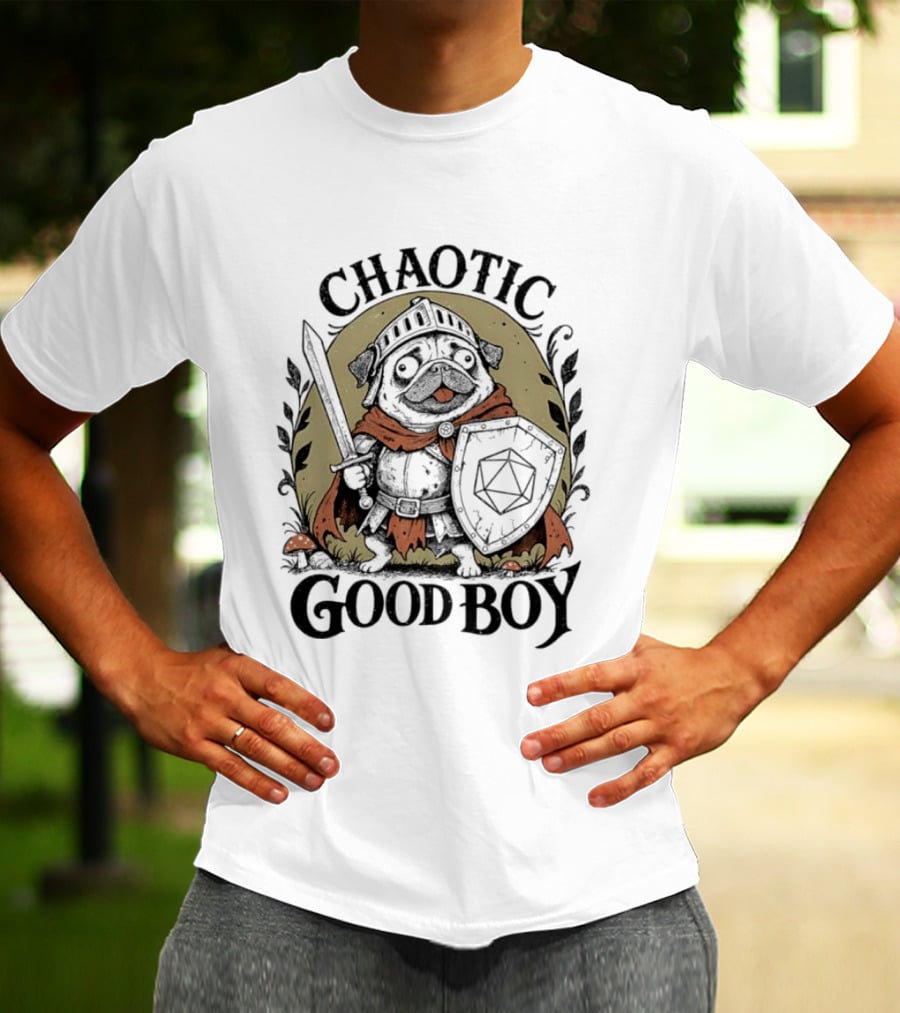Chaotic Good Boy Pug Knight Adventure Dungeons And Dragons T-Shirt