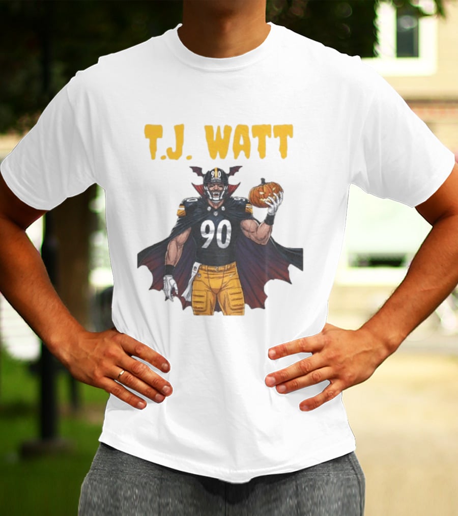 T.J. Watt Pittsburgh Steelers Halloween Dracula 90 Football Pumpkin T-Shirt