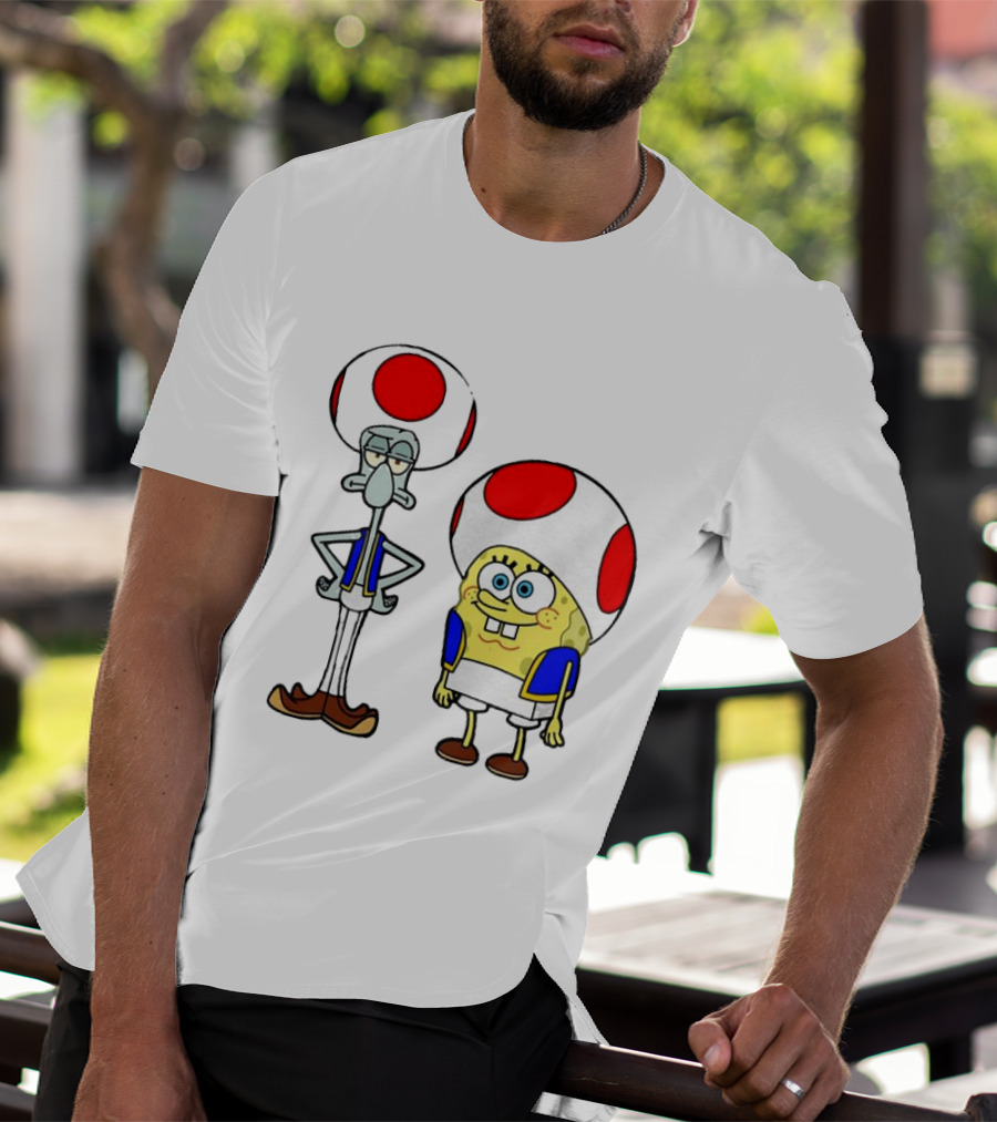 Toad Squidward Spongebob Crossover Super Mario Game Characters T-Shirt
