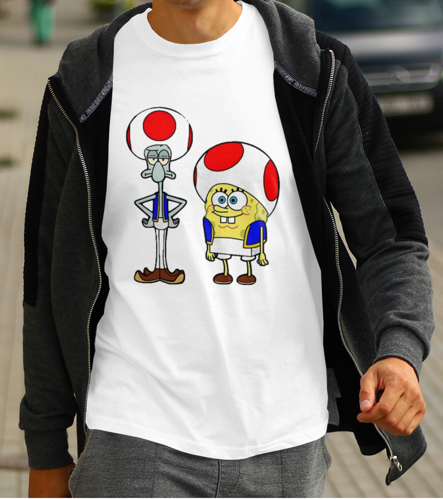 Toad Squidward Spongebob Crossover Super Mario Game Characters T-Shirt