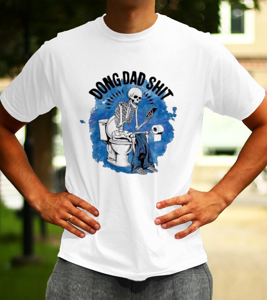 Skeleton Doing Dad Shit On Toilet With Phone And Toilet Paper T-Shirt