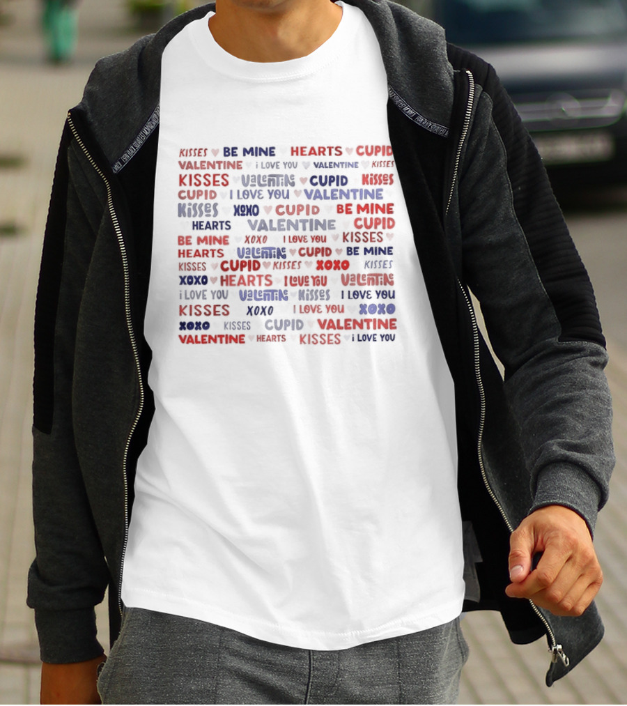Valentine 2024 Messages Be Mine Kisses Cupid Hearts I Love You T-Shirt