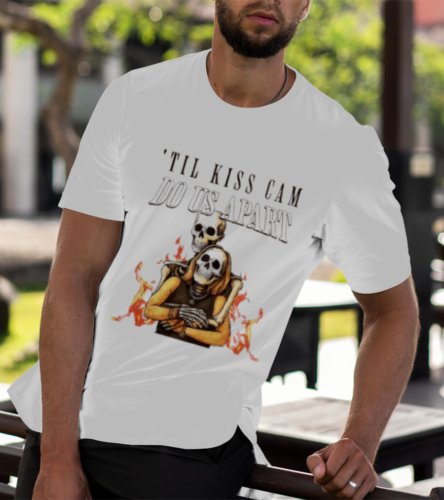 Til Kiss Cam Do Us Part Skeleton Halloween Flames T-Shirt