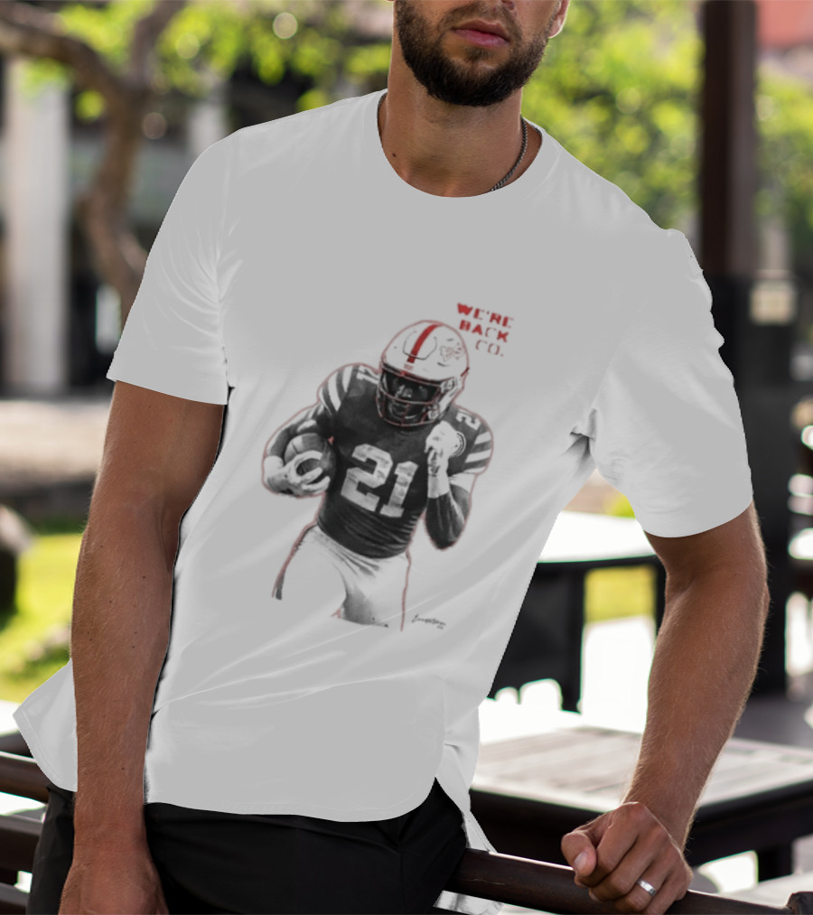 We're Back CO EMoney Backfield Football Player Number 21 Football Helmet Illustrated T-Shirt