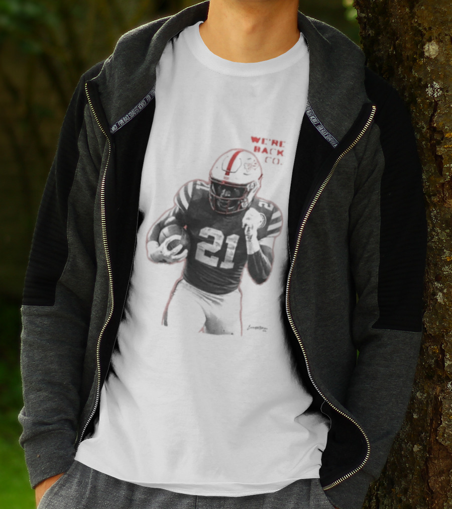 We're Back CO EMoney Backfield Football Player Number 21 Football Helmet Illustrated T-Shirt