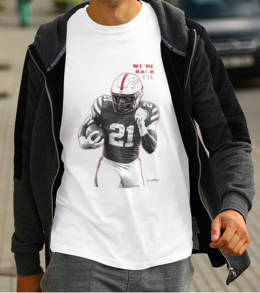 We're Back CO EMoney Backfield Football Player Number 21 Football Helmet Illustrated T-Shirt