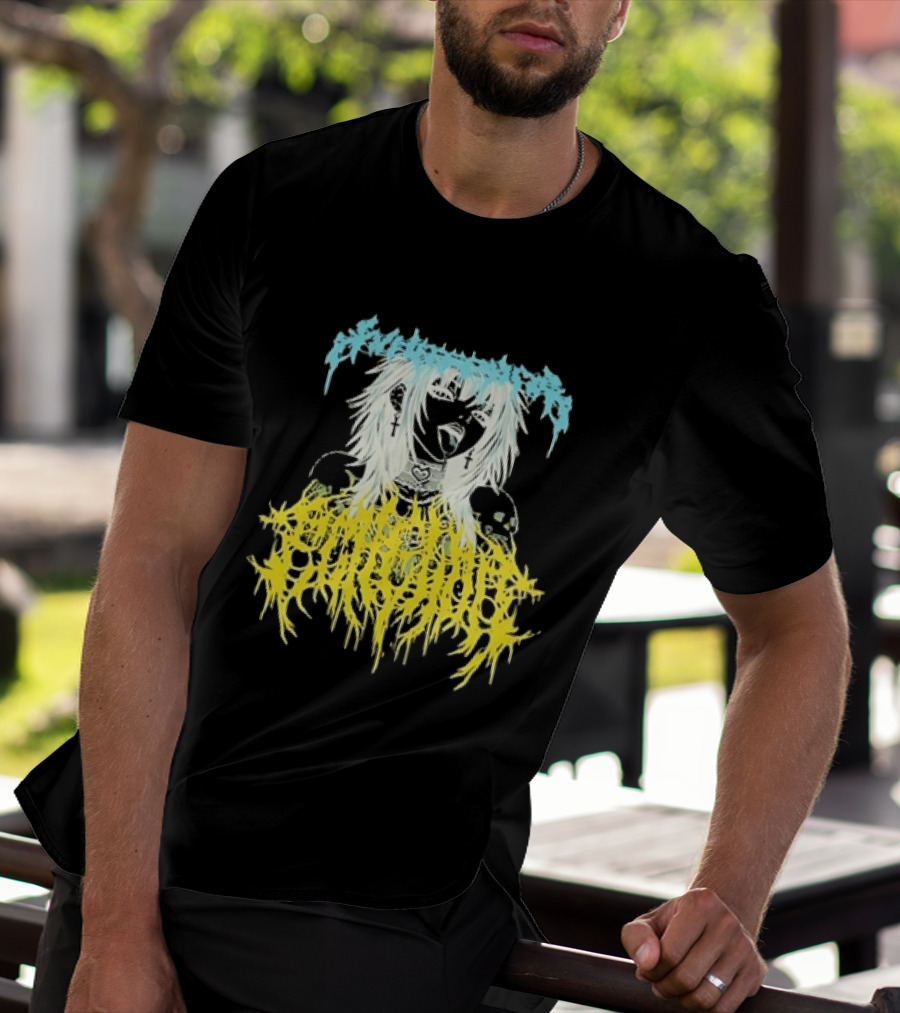 Anime Girl Emo Goth Aesthetic Crybaby Hardcore Chained Heart Cross Earrings T-Shirt