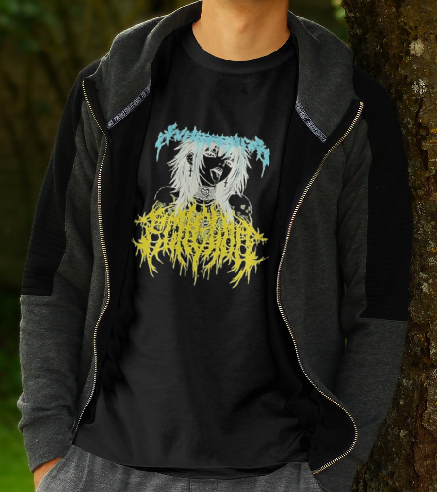 Anime Girl Emo Goth Aesthetic Crybaby Hardcore Chained Heart Cross Earrings T-Shirt