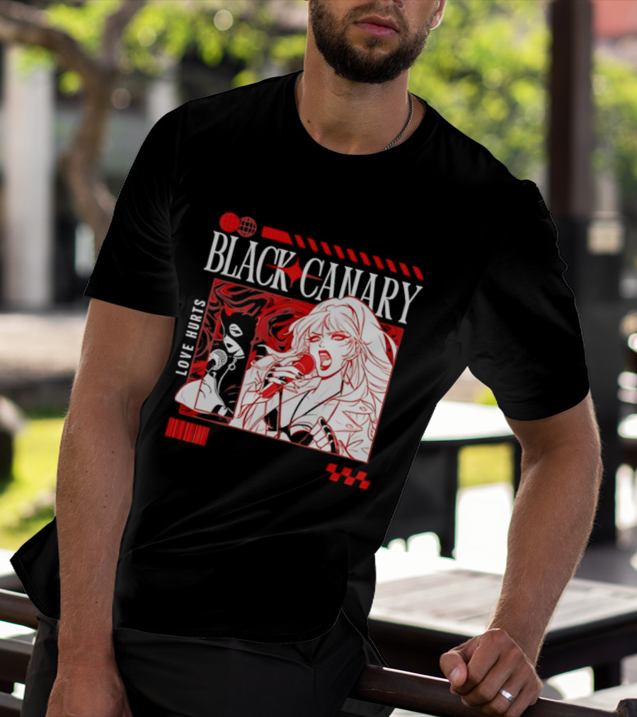 Black Canary Love Hurts DC Comics Superhero Microphone Music Scene T-Shirt