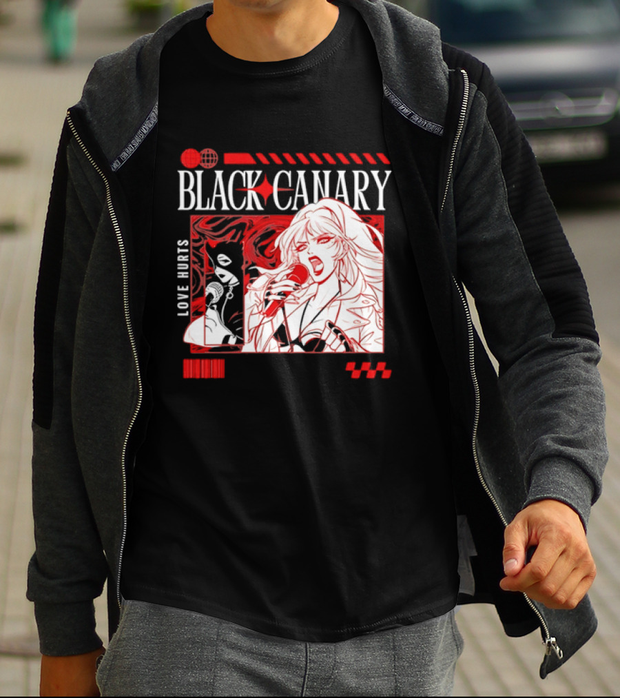 Black Canary Love Hurts DC Comics Superhero Microphone Music Scene T-Shirt