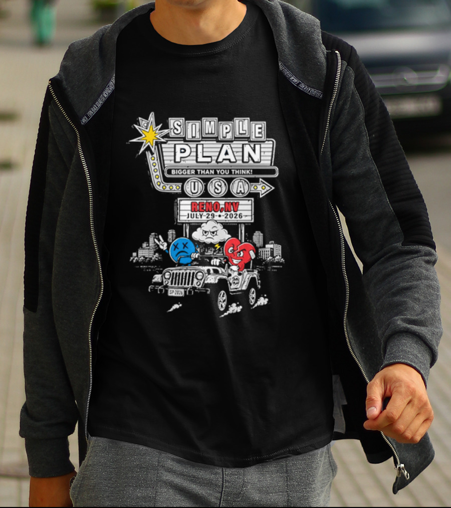 Bigger Than You Think Simple Plan USA Tour Reno NV 2026 Jeep Adventure T-Shirt
