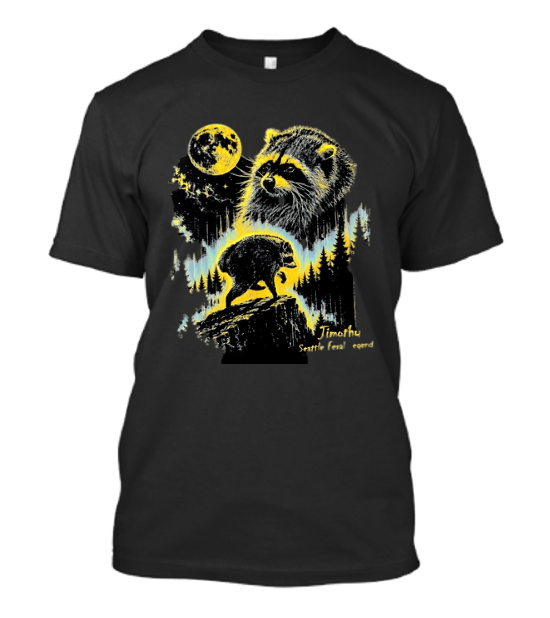Timothy Seattle Feral Legend Raccoon Wildlife Moon Night Scene T-Shirt