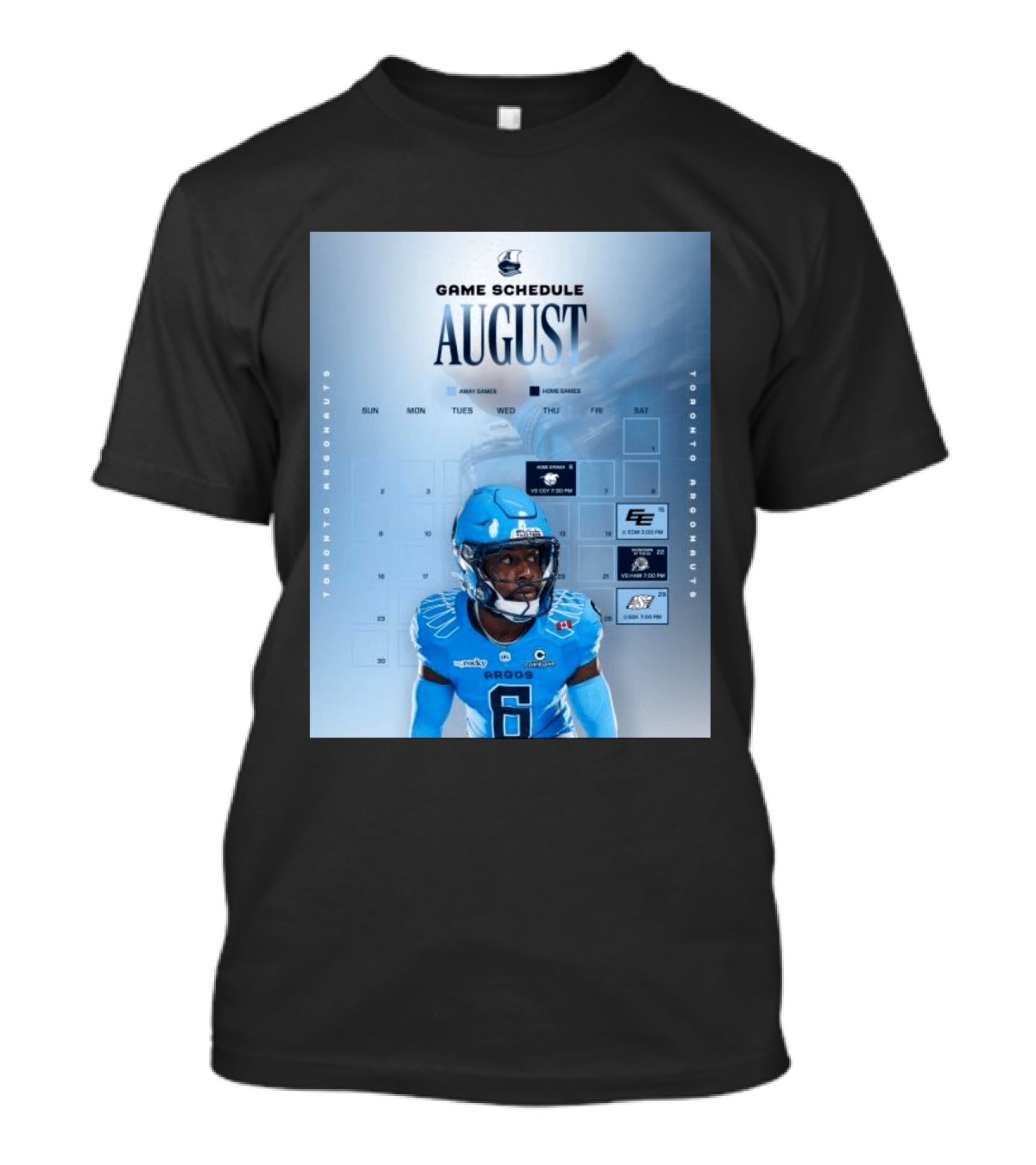 Toronto Argonauts August Game Schedule 2023 CFL Football Player Calendar T-Shirt