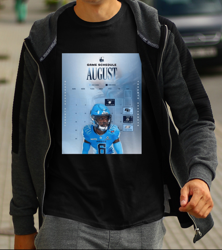Toronto Argonauts August Game Schedule 2023 CFL Football Player Calendar T-Shirt