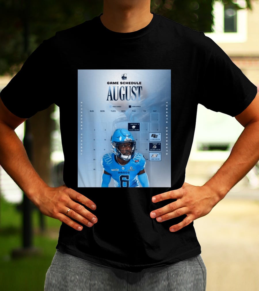 Toronto Argonauts August Game Schedule 2023 CFL Football Player Calendar T-Shirt