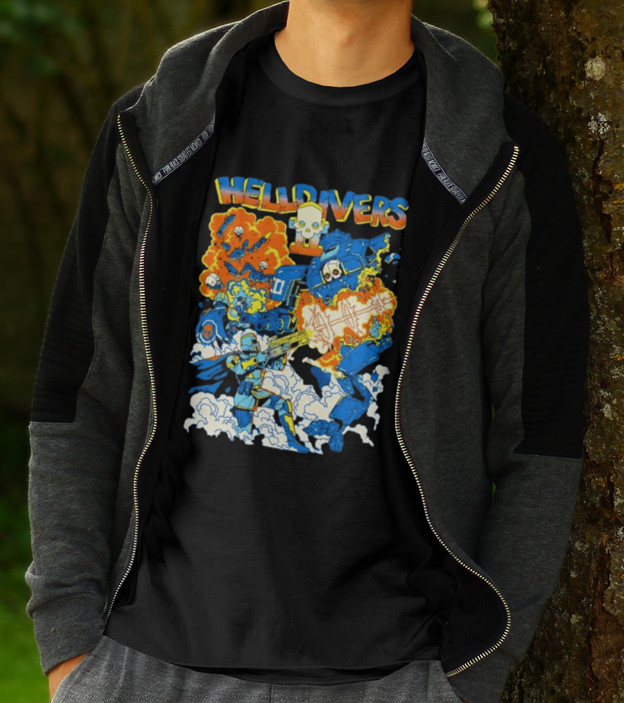 Helldivers Super Earth Soldier Combat Action Explosive Battle Scene T-Shirt